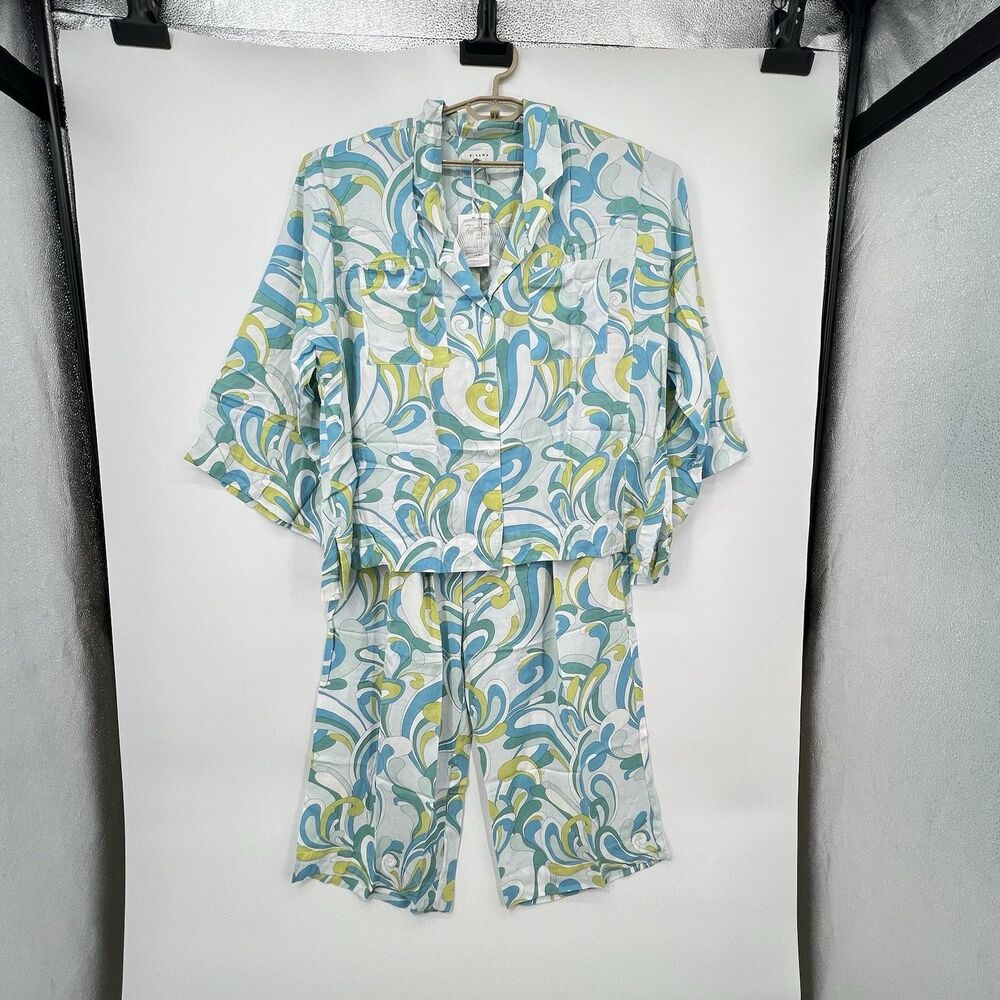 Piyama Womens Peta Sleep Set Pajamas 3/4 Sleeves Cropped XXXL Aurora Blue Retro